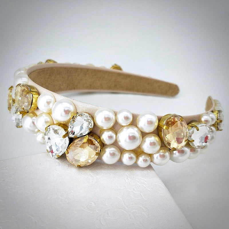 Wedding Hair Accessories - Pearl and Rhinestone Embellished Bridal Headband - Available in Gold and Silver