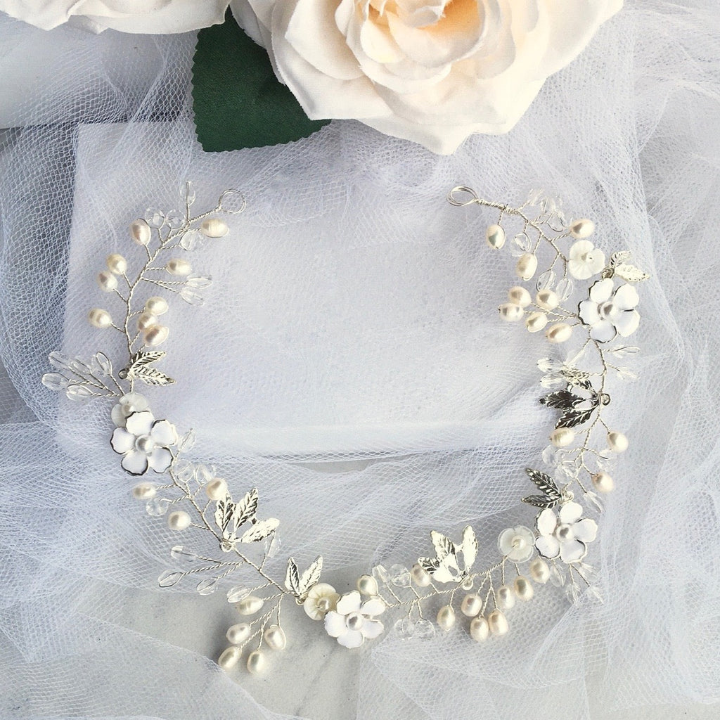 Wedding Hair Accessories - Freshwater Pearl and Crystal Bridal Headband - Available in Gold and Silver