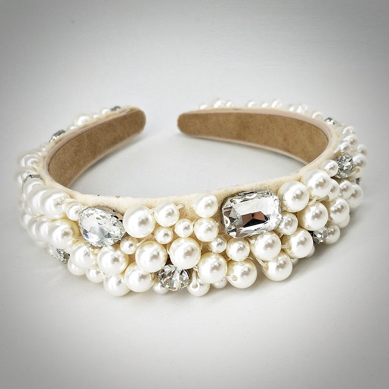 Wedding Hair Accessories - Pearl and Rhinestone Embellished Bridal Headband - Available in Gold and Silver