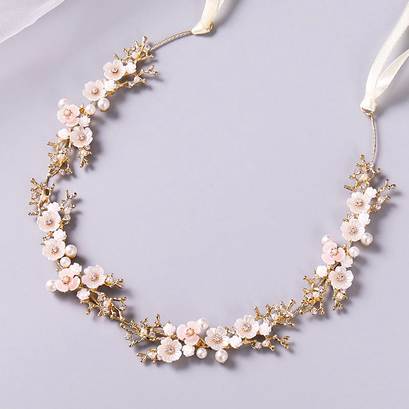 Wedding Hair Accessories - Pearl and Crystal Bridal Headband - Available in Yellow Gold, Rose Gold and Silver