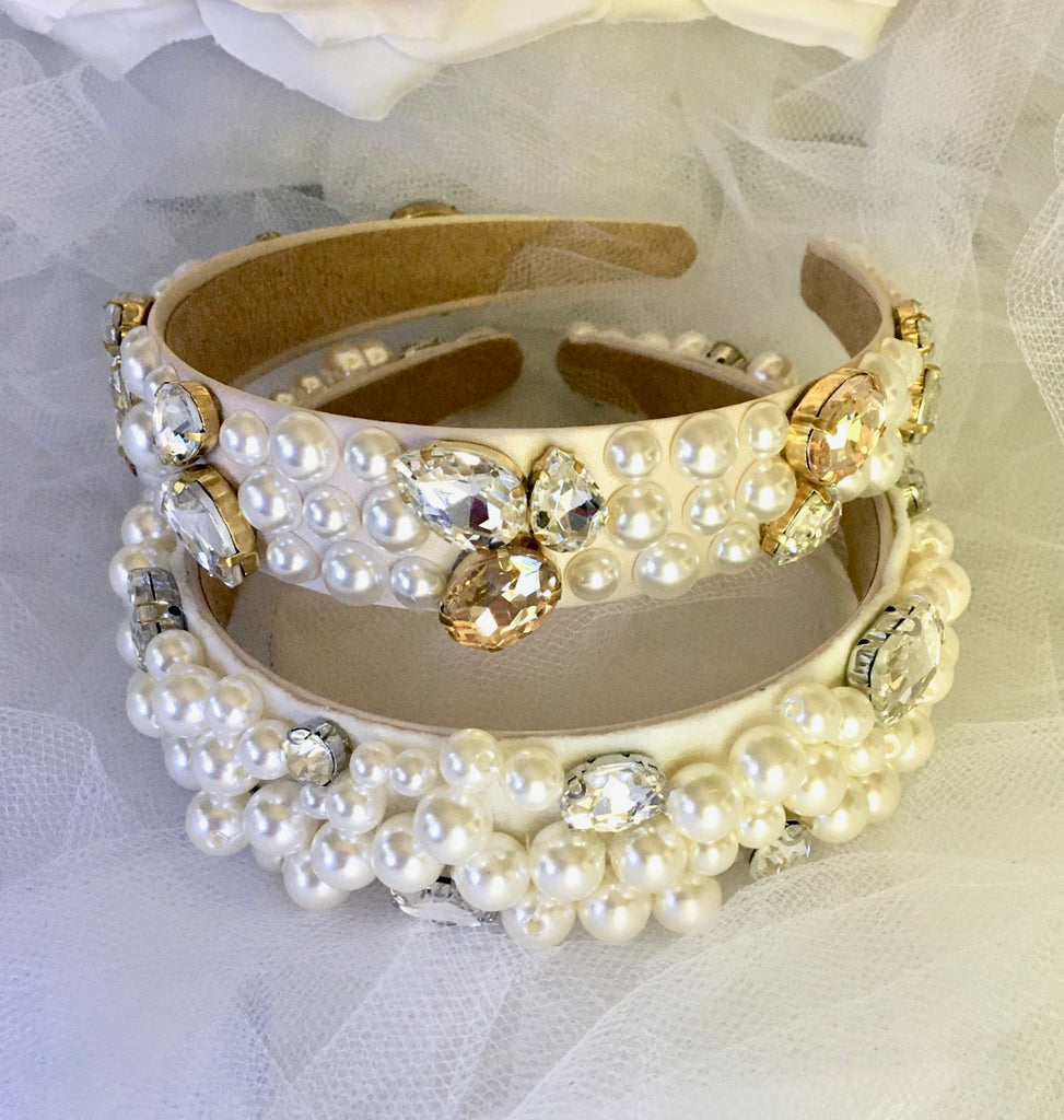 Wedding Hair Accessories - Pearl and Rhinestone Embellished Bridal Headband - Available in Gold and Silver