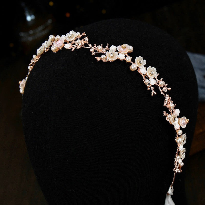 Wedding Hair Accessories - Pearl and Crystal Bridal Headband - Available in Yellow Gold, Rose Gold and Silver