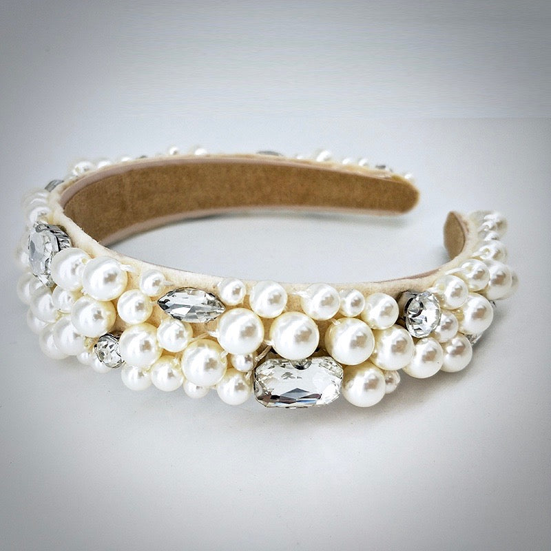 Wedding Hair Accessories - Pearl and Rhinestone Embellished Bridal Headband - Available in Gold and Silver