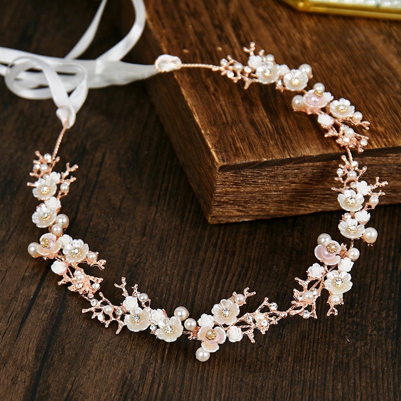 Wedding Hair Accessories - Pearl and Crystal Bridal Headband - Available in Yellow Gold, Rose Gold and Silver