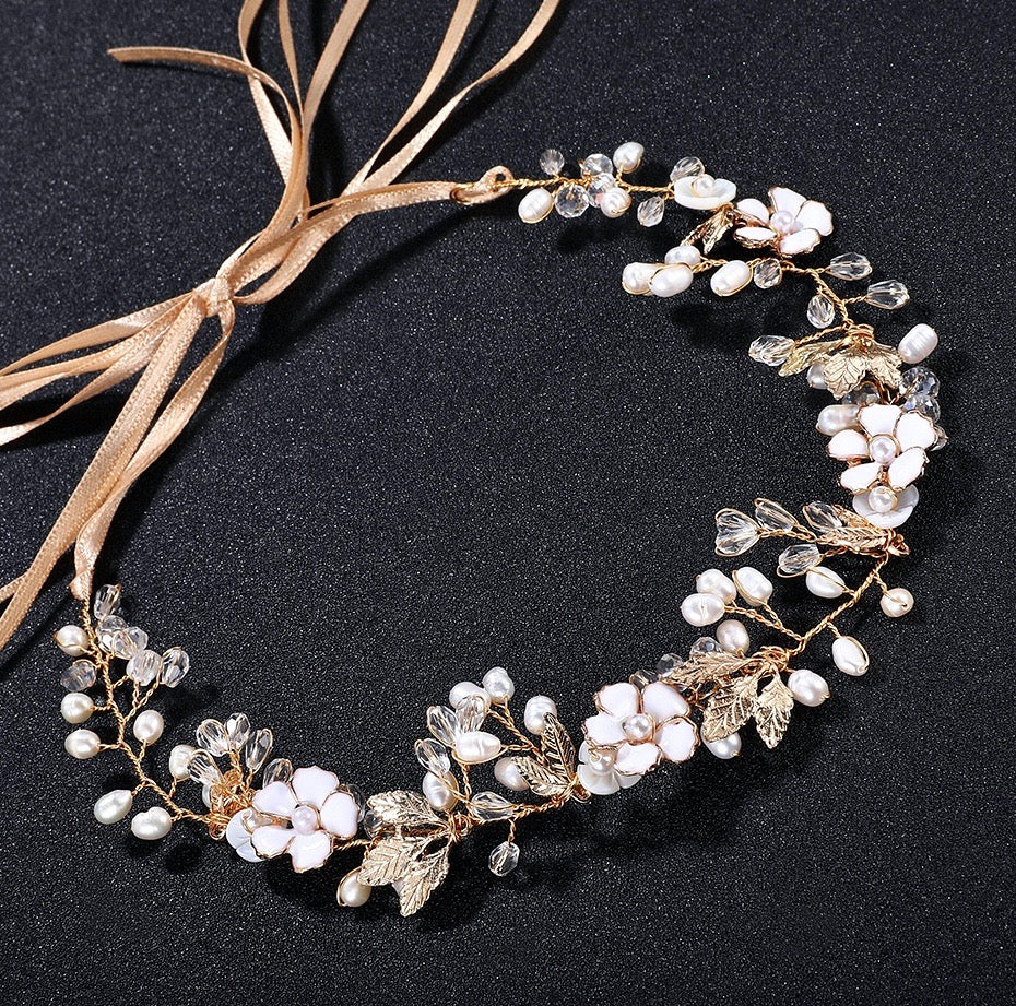 Wedding Hair Accessories - Freshwater Pearl and Crystal Bridal Headband - Available in Gold and Silver