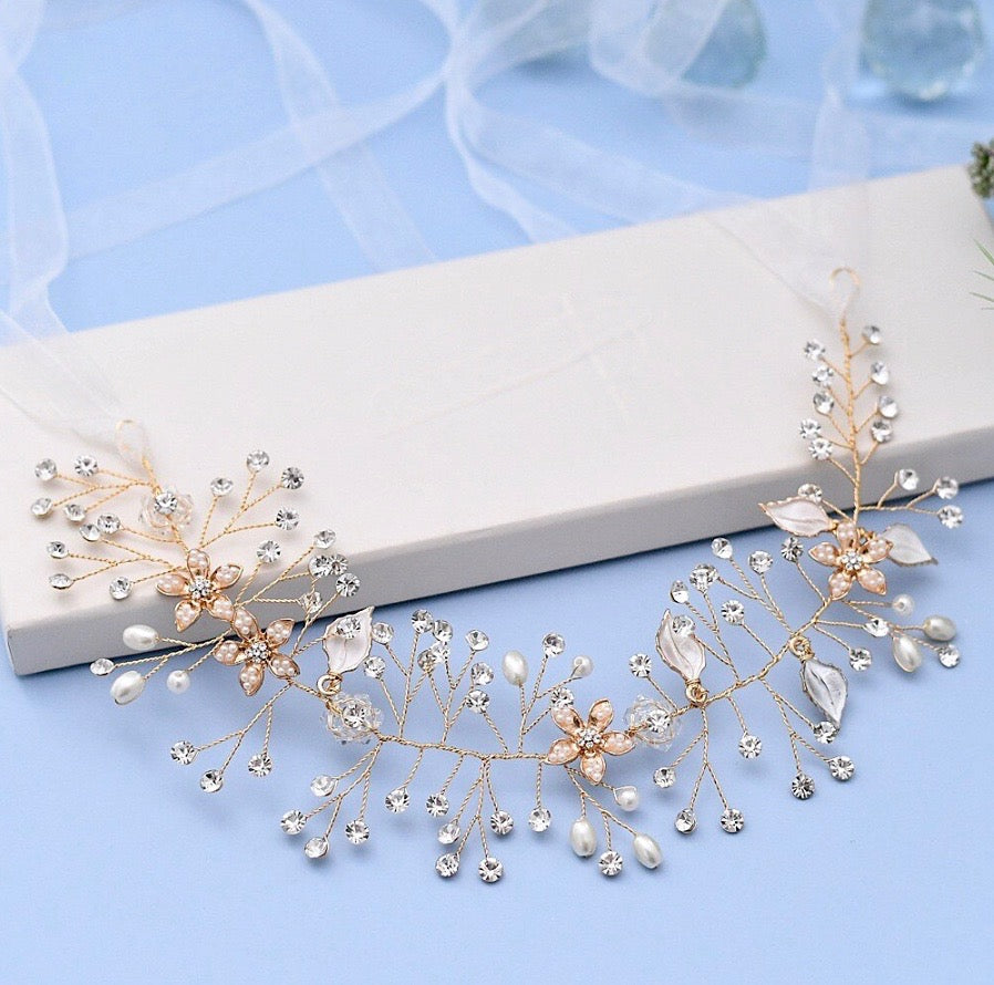 Wedding Hair Accessories - Pearl and Crystal Bridal Long Hair Vine - Available in Silver, Rose Gold and Yellow Gold