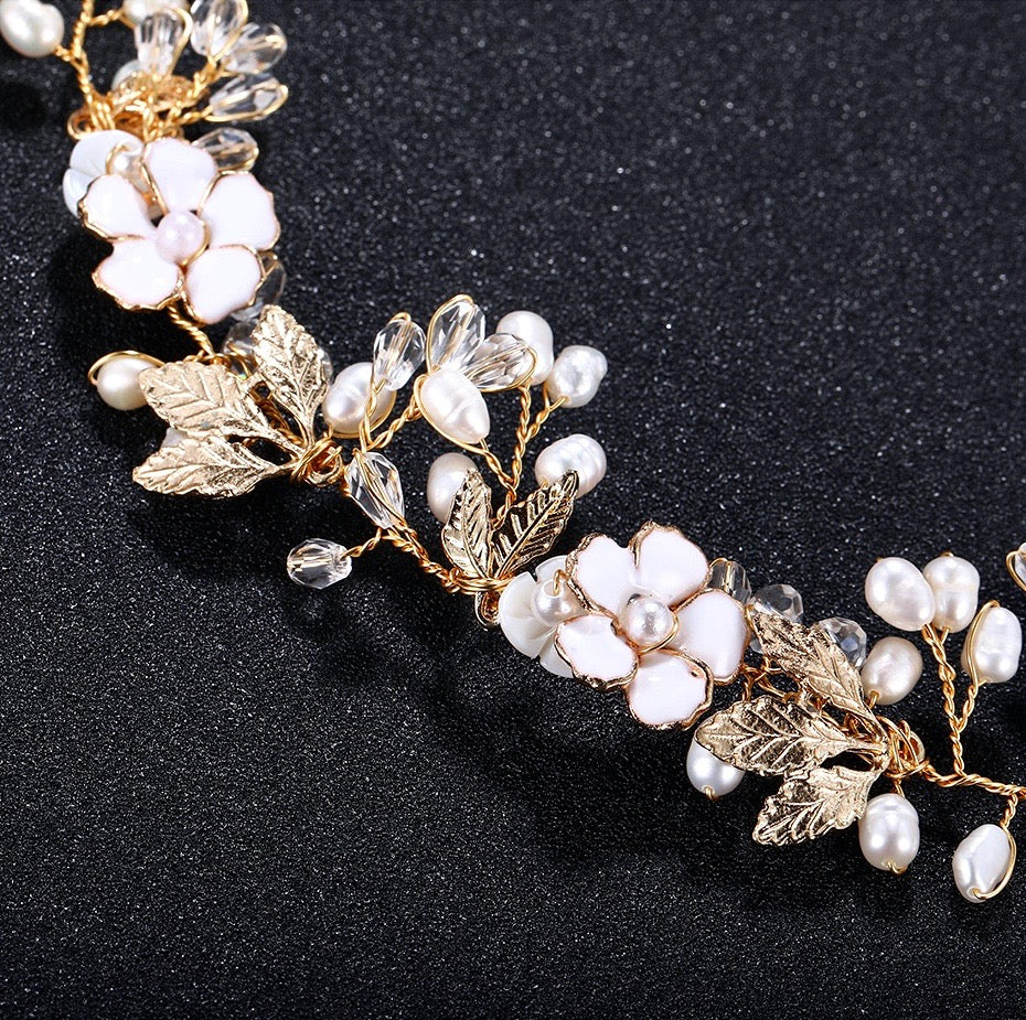 Wedding Hair Accessories - Freshwater Pearl and Crystal Bridal Headband - Available in Gold and Silver