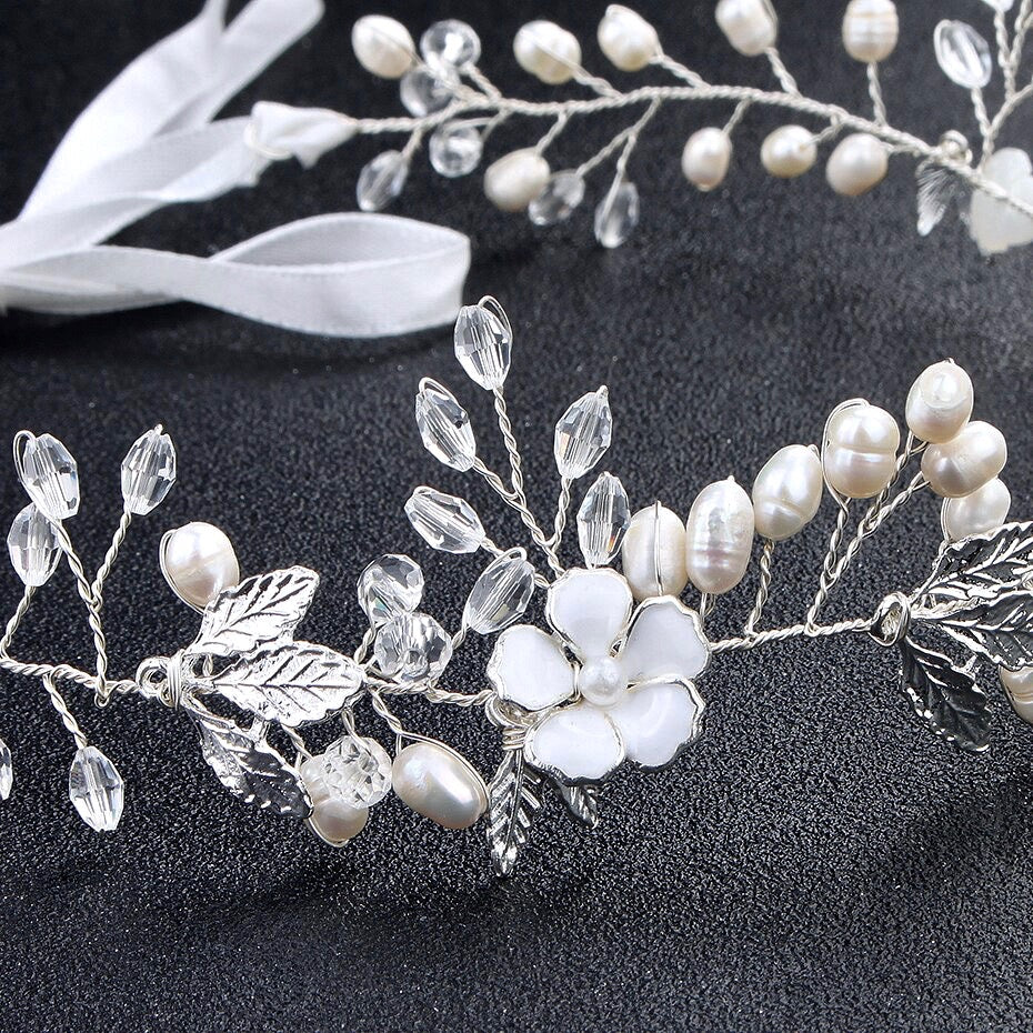 Wedding Hair Accessories - Freshwater Pearl and Crystal Bridal Headband - Available in Gold and Silver