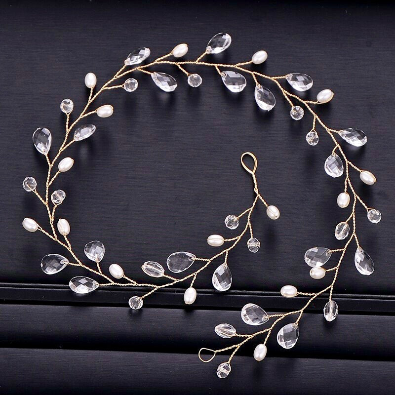 Wedding Hair Accessories - Pearl and Crystal Bridal Headband - Available in Gold and Silver