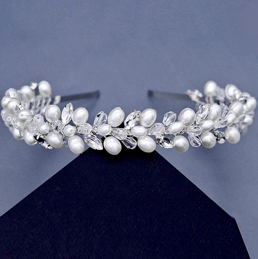 Wedding Hair Accessories - Pearl and Crystal Bridal Headband - Available in Silver, Rose Gold and Yellow Gold
