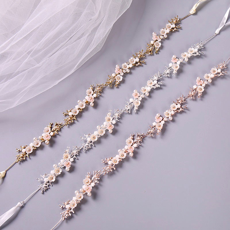 Wedding Hair Accessories - Pearl and Crystal Bridal Headband - Available in Yellow Gold, Rose Gold and Silver