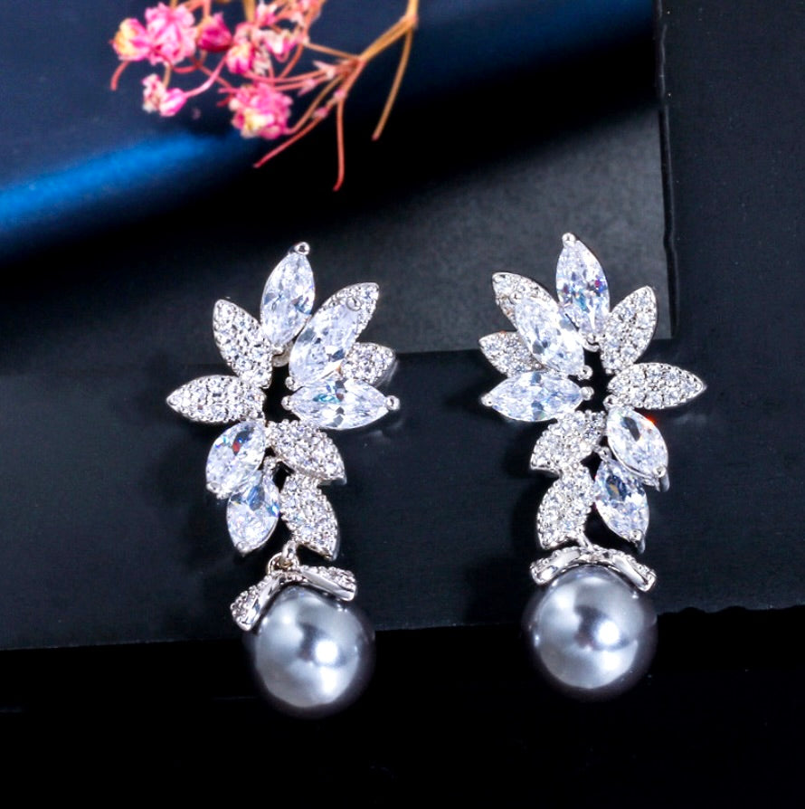 Wedding Pearl Jewelry - Pearl and Cubic Zirconia Bridal Jewelry Set