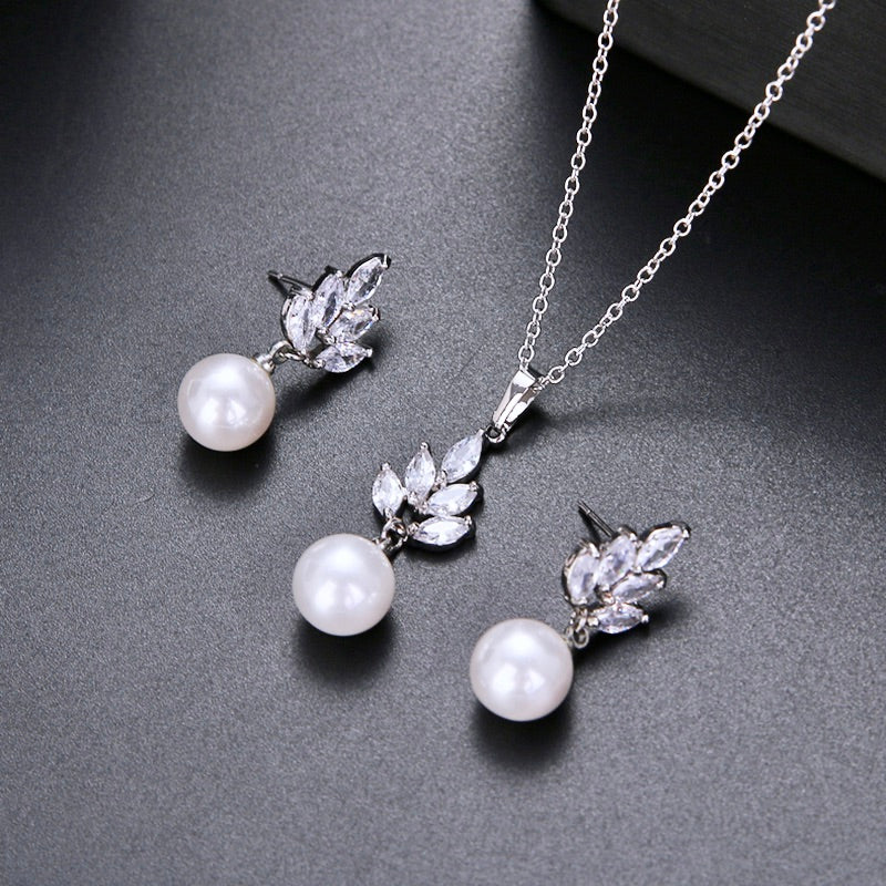 Wedding Pearl Jewelry - Pearl and Cubic Zirconia Jewelry Set