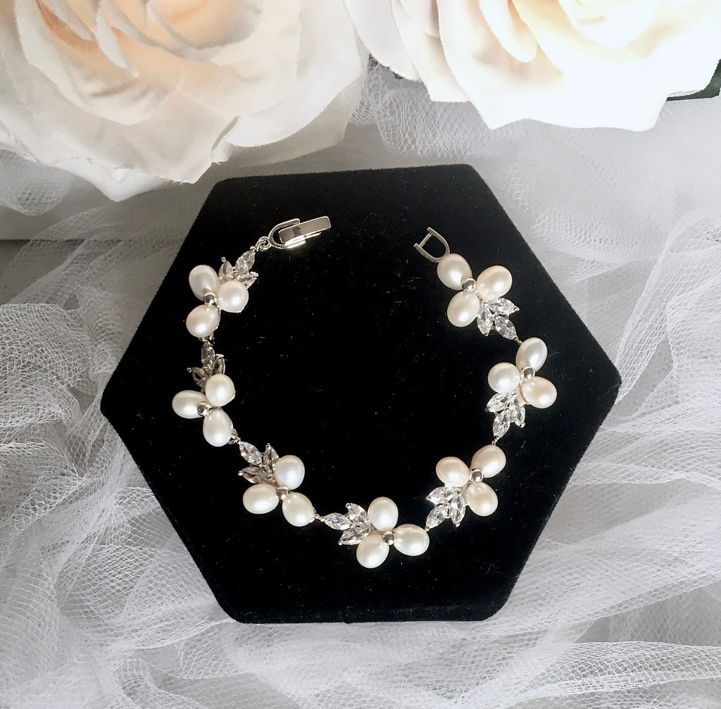 Wedding Jewelry - Freshwater Pearl and Cubic Zirconia Bridal 3-Piece Jewelry Set