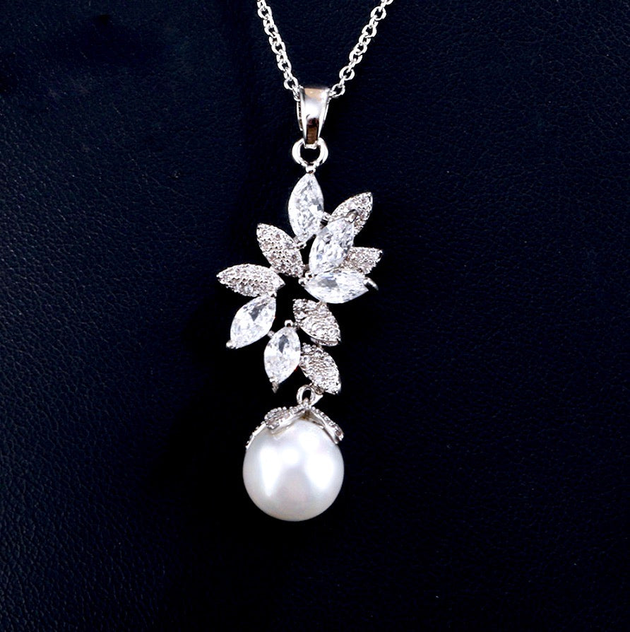 Wedding Pearl Jewelry - Pearl and Cubic Zirconia Bridal Jewelry Set