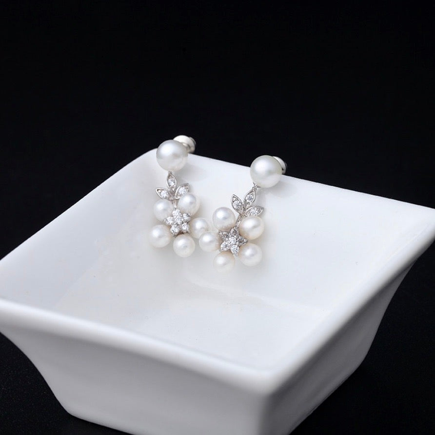 Wedding Jewelry - Pearl and Cubic Zirconia Bridal Necklace and Earrings Set
