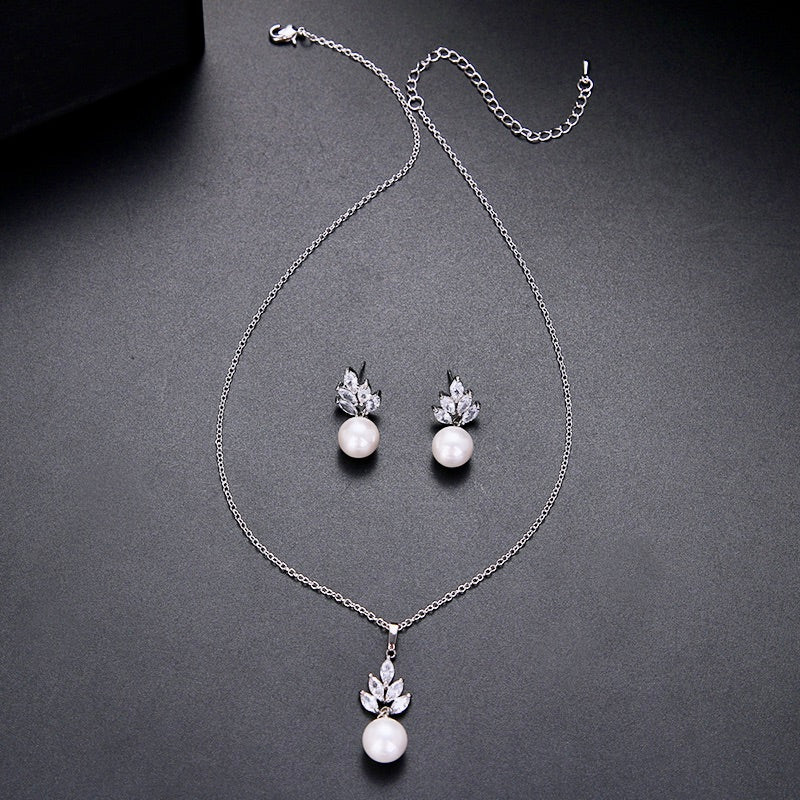 Wedding Pearl Jewelry - Pearl and Cubic Zirconia Jewelry Set
