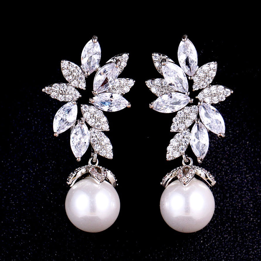 Wedding Pearl Jewelry - Pearl and Cubic Zirconia Bridal Jewelry Set