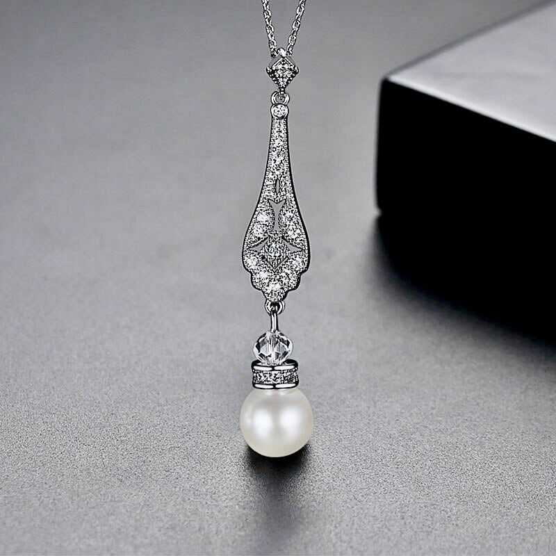 Wedding Pearl Jewelry - Pearl and Cubic Zirconia Bridal Jewelry Set