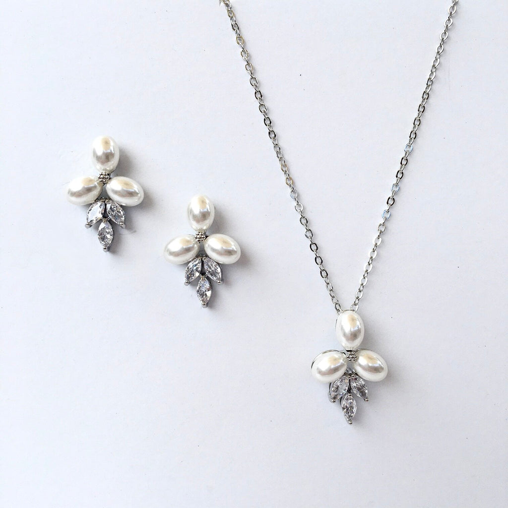 Wedding Pearl Jewelry - Pearl Bridal Jewelry Set - Available in Silver, Rose Gold and Yellow Gold
