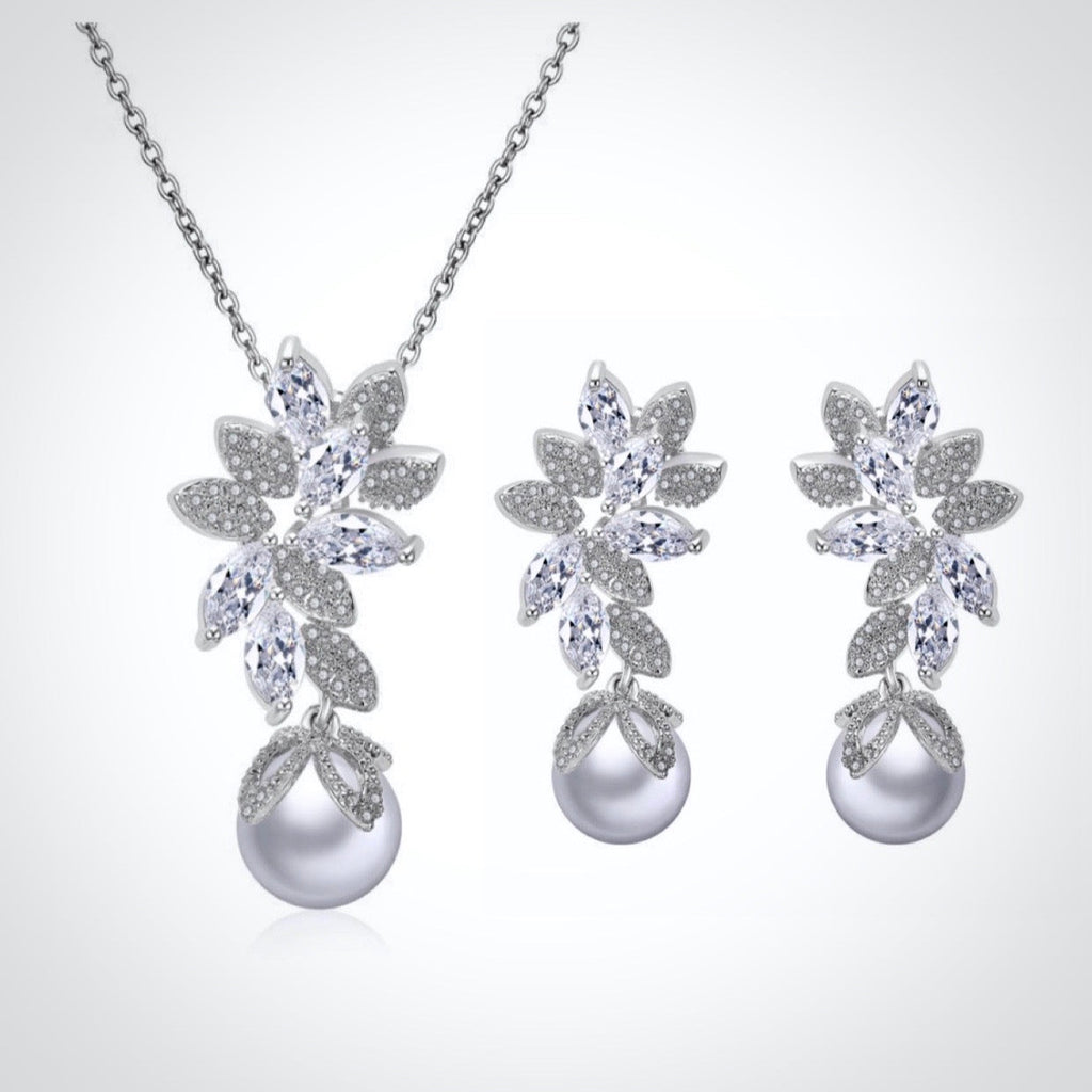 Wedding Pearl Jewelry - Pearl and Cubic Zirconia Bridal Jewelry Set