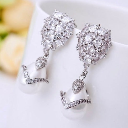 Wedding Pearl Jewelry - Pearl and Cubic Zirconia Bridal Jewelry Set