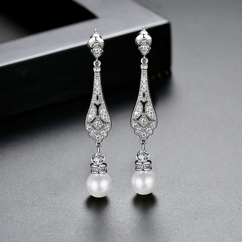 Wedding Pearl Jewelry - Pearl and Cubic Zirconia Bridal Jewelry Set