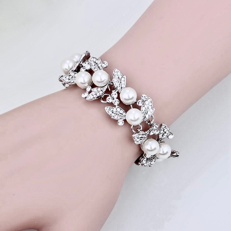 Pearl Wedding Jewelry - Pearl and Rhinestone Bridal Bracelet