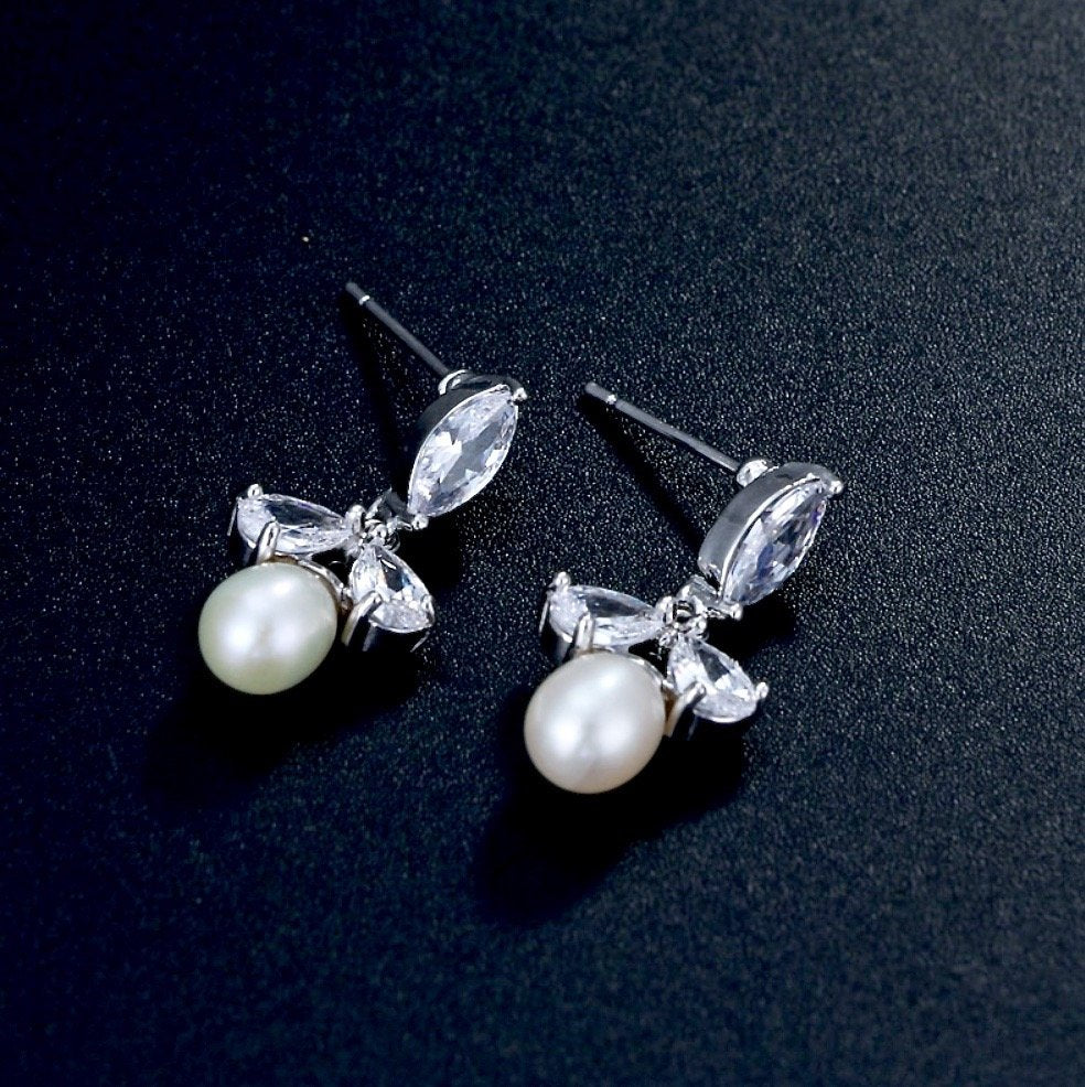 Wedding Jewelry - Freshwater Pearl and Cubic Zirconia Bridal 3-Piece Jewelry Set