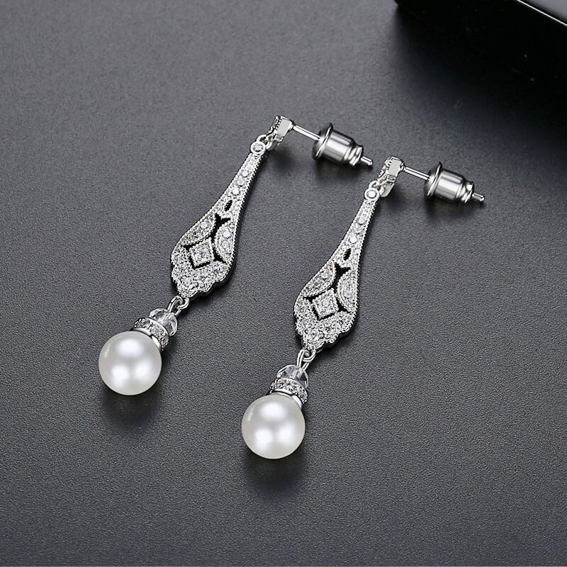 Wedding Pearl Jewelry - Pearl and Cubic Zirconia Bridal Jewelry Set