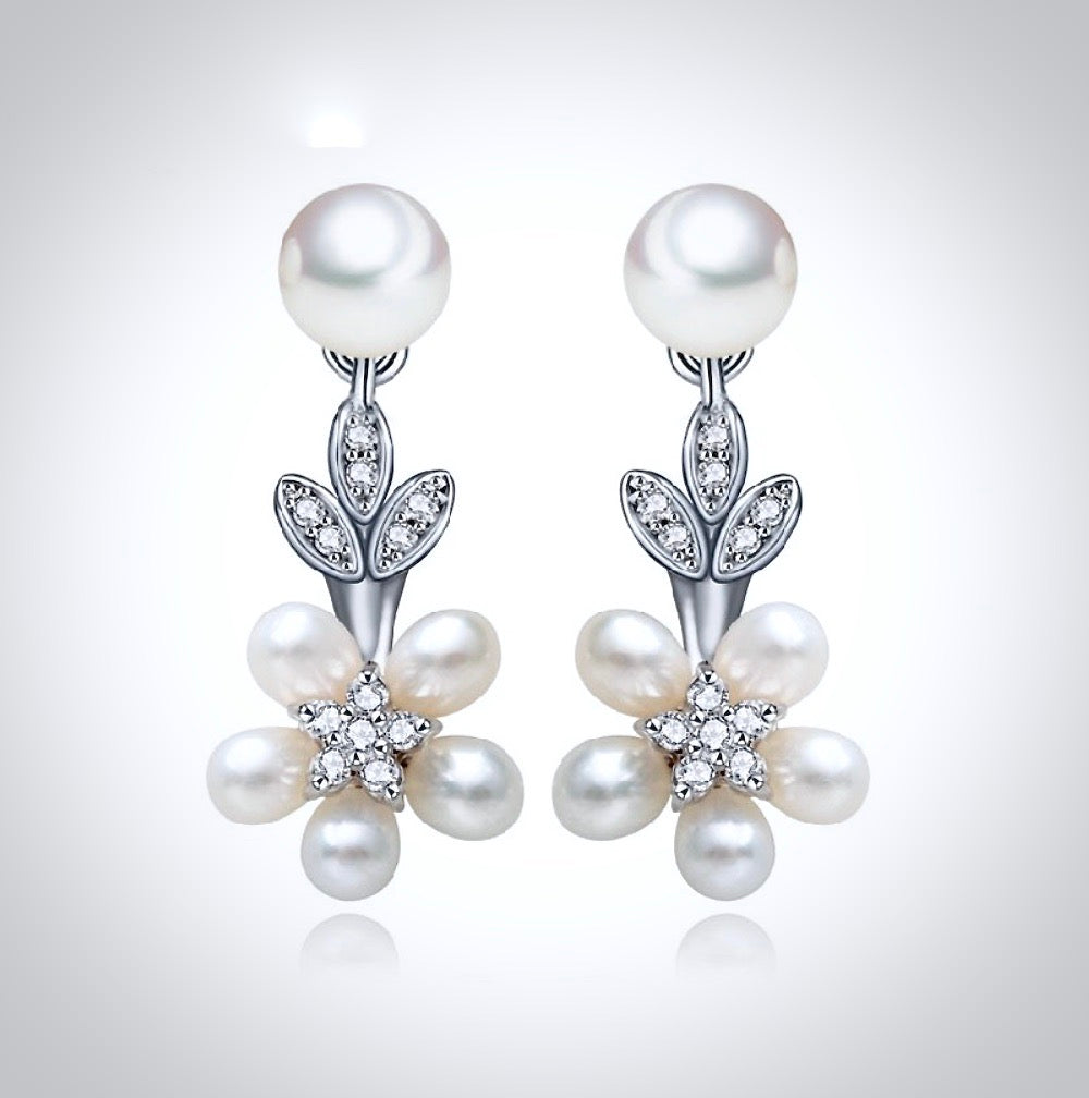Wedding Jewelry - Pearl and Cubic Zirconia Bridal Necklace and Earrings Set