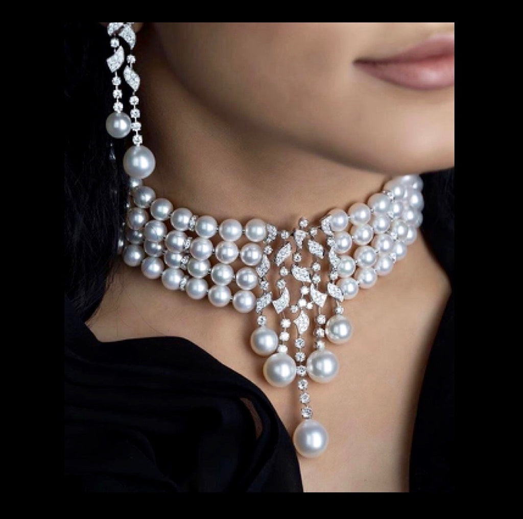 Pearl Wedding Jewelry - Pearl and Cubic Zirconia Bridal Jewelry Set