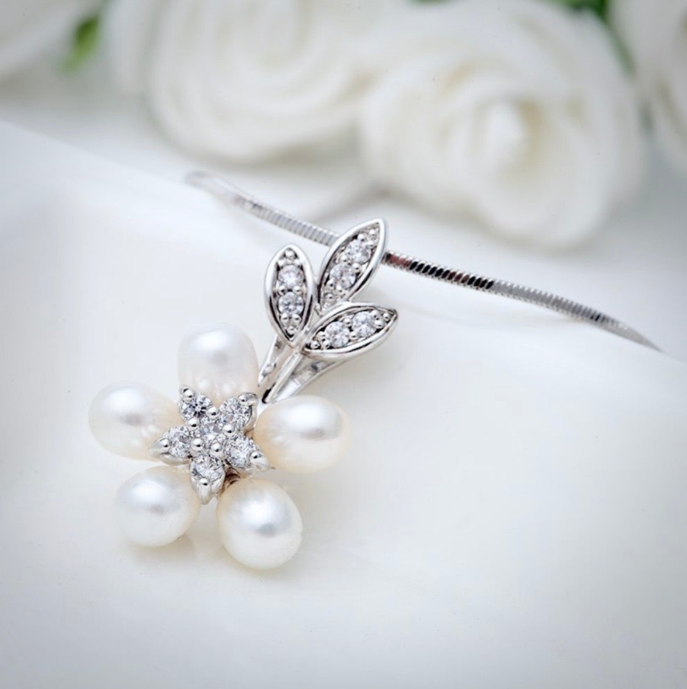 Wedding Jewelry - Pearl and Cubic Zirconia Bridal Necklace and Earrings Set