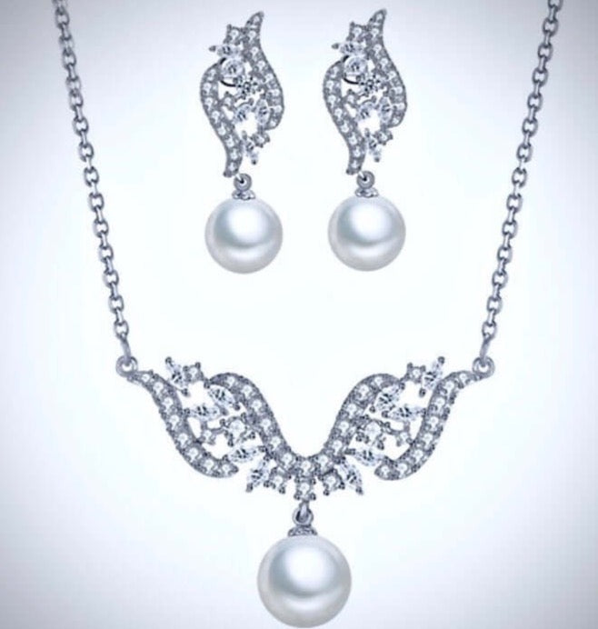 Pearl Wedding Jewelry - Pearl and Cubic Zirconia Bridal Jewelry Set