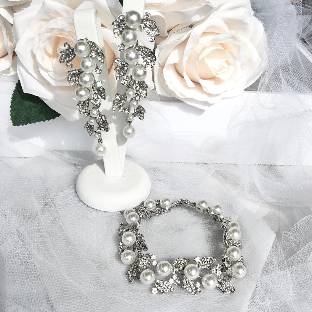 Wedding Jewelry - Pearl Bridal Bracelet and Earrings Set 