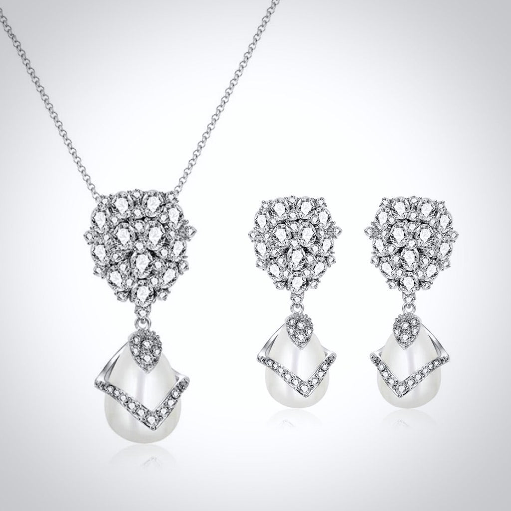 Wedding Pearl Jewelry - Pearl and Cubic Zirconia Bridal Jewelry Set