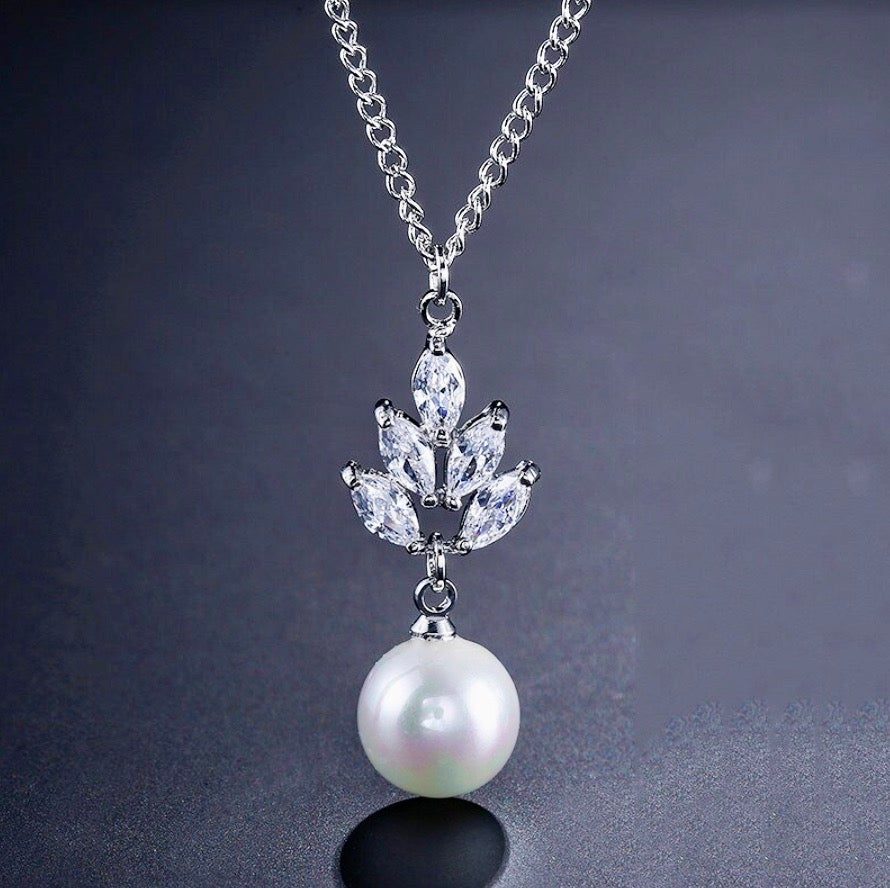 Wedding Pearl Jewelry - Pearl and Cubic Zirconia Jewelry Set