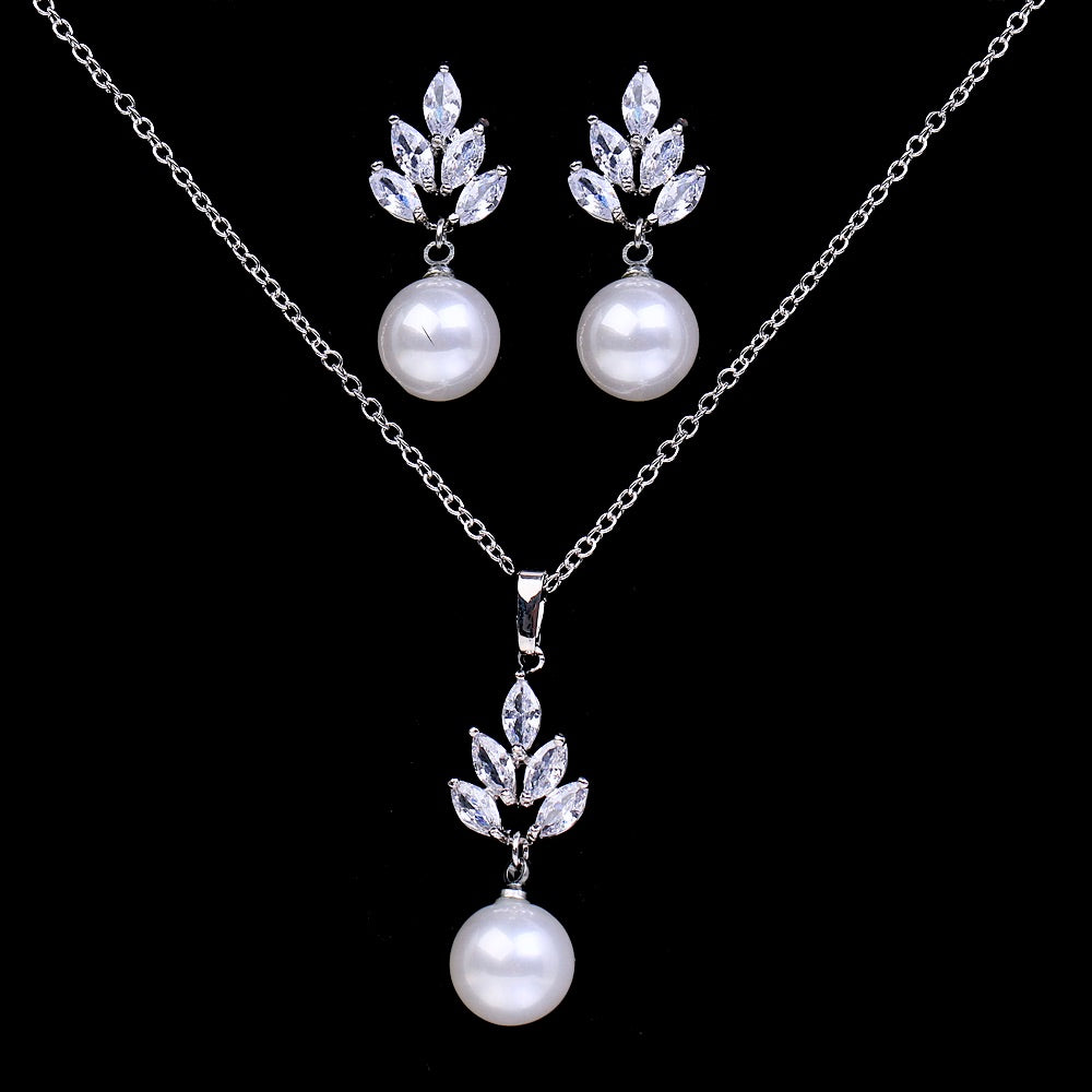 Wedding Pearl Jewelry - Pearl and Cubic Zirconia Jewelry Set