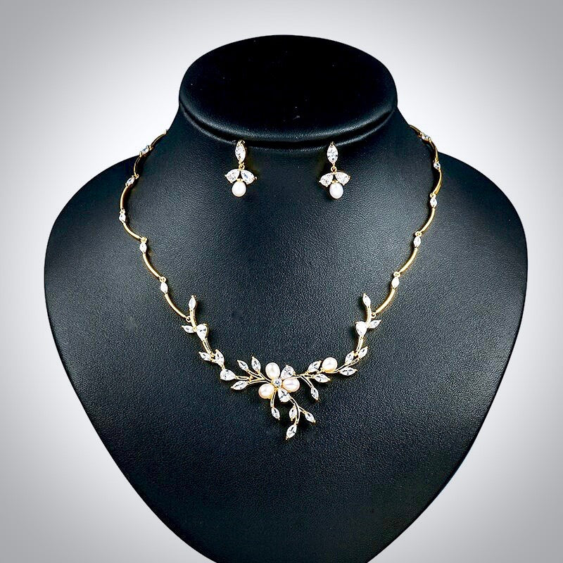 Wedding Jewelry - Freshwater Pearl and Cubic Zirconia Bridal Jewelry Set - Available in Silver, Rose Gold and Yellow Gold