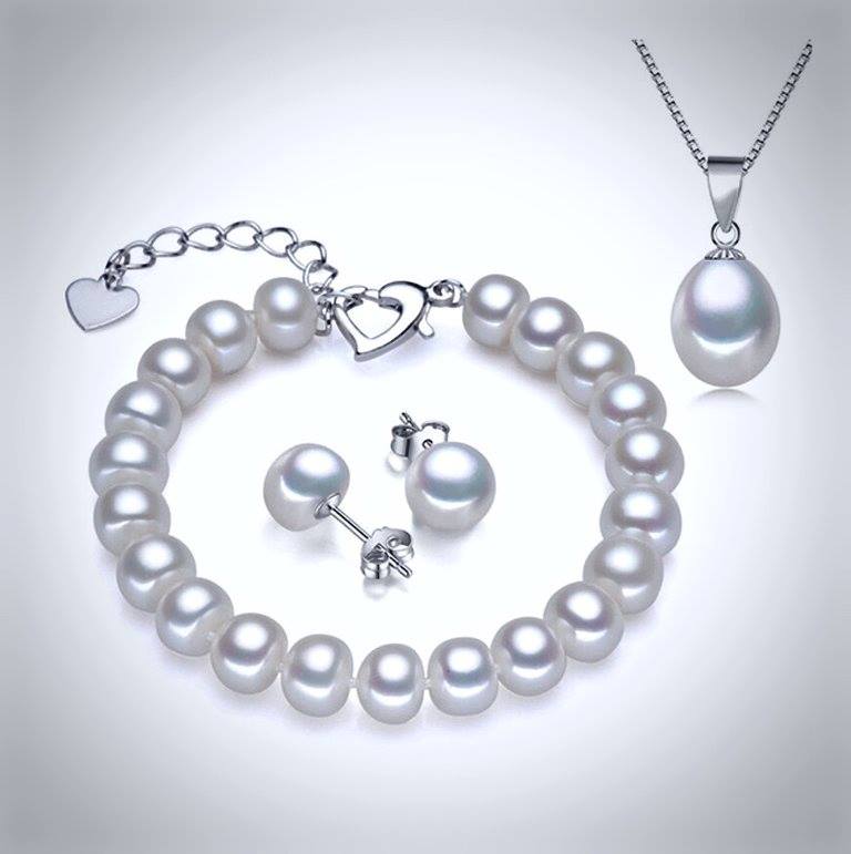 Wedding Pearl Jewelry - Natural Pearl and Sterling Silver 3-Piece Bridal Jewelry Set