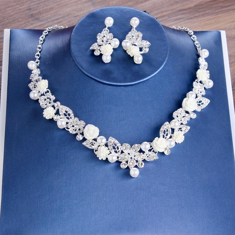 Wedding Jewelry and Accessories - Pearl and Crystal Bridal Jewelry Set With Tiara
