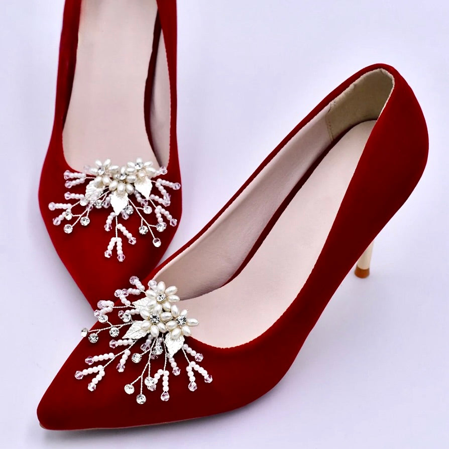 Wedding Accessories - Pearl Silver Bridal Shoe Clips