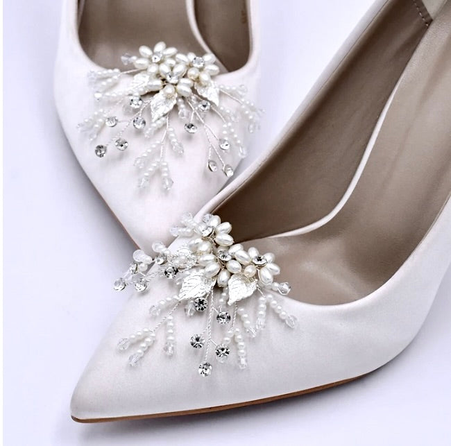 Wedding Accessories - Pearl and Crystal Rose Gold Bridal Shoe Clips