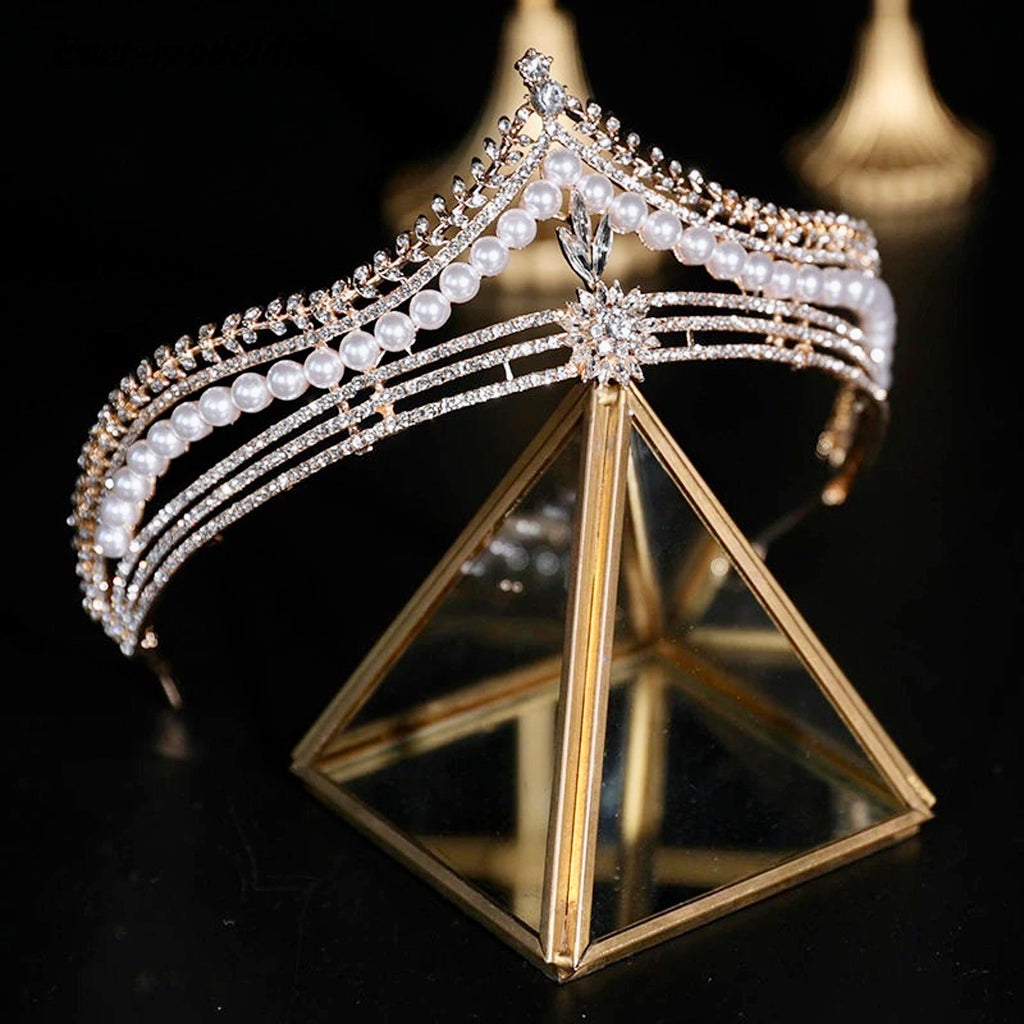 Wedding Hair Accessories -  Pearl and Crystal Bridal Tiara - Available in Gold and Silver