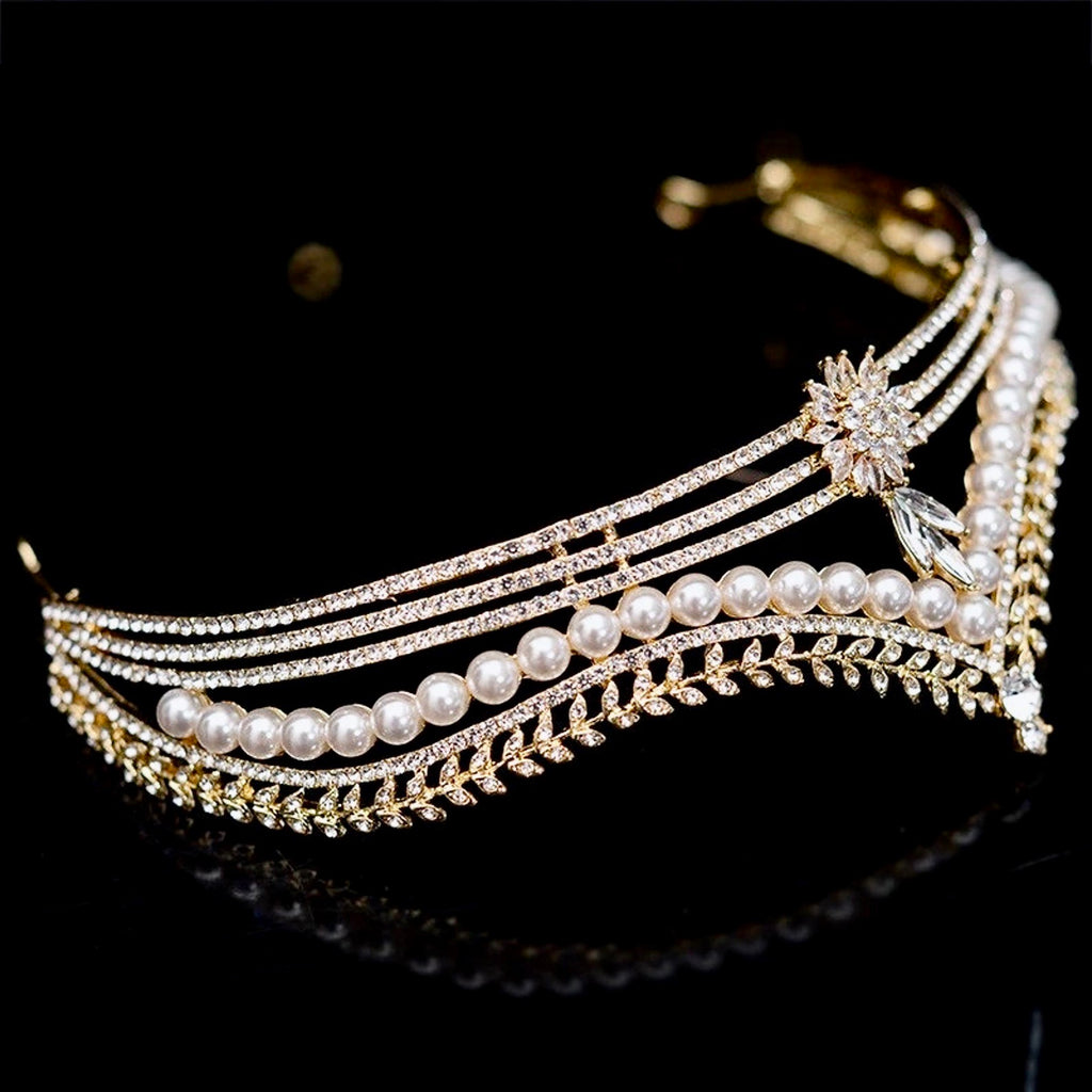 Wedding Hair Accessories -  Pearl and Crystal Bridal Tiara - Available in Gold and Silver