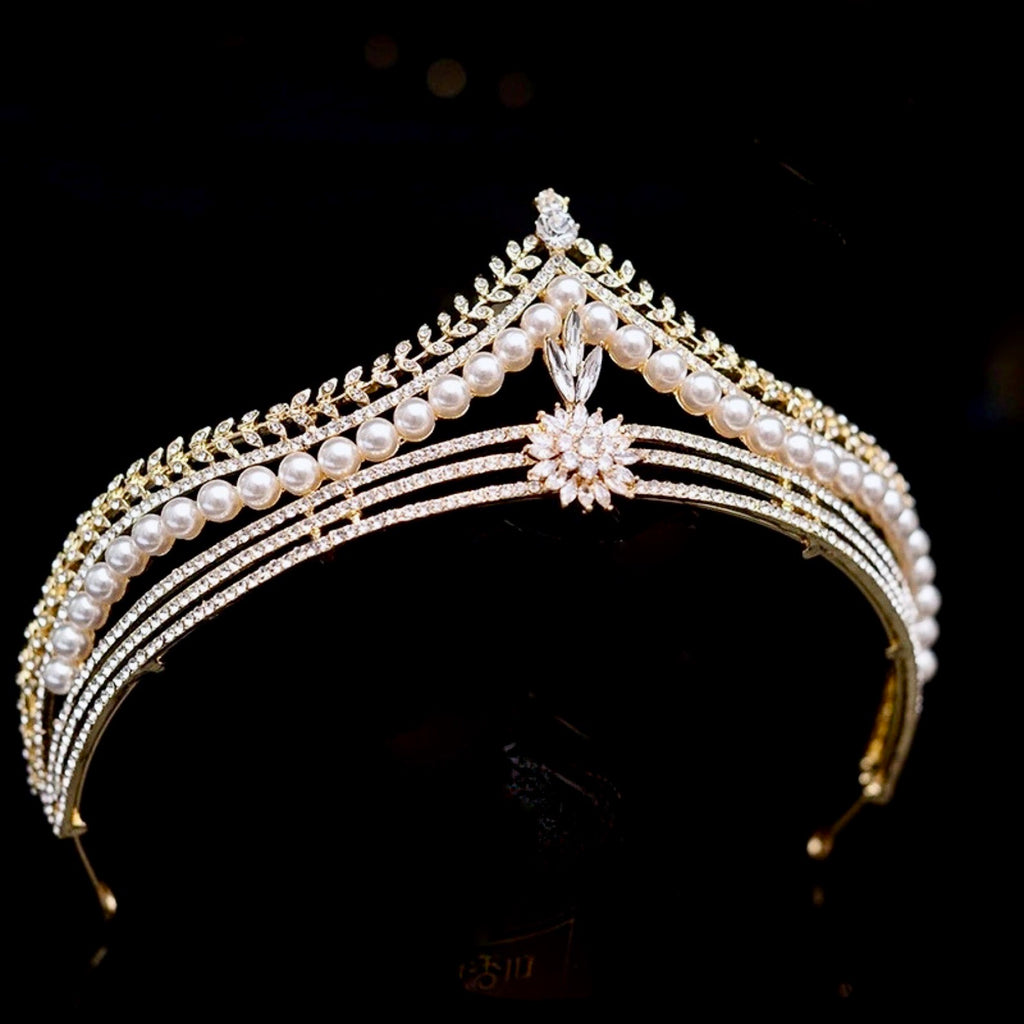 Wedding Hair Accessories -  Pearl and Crystal Bridal Tiara - Available in Gold and Silver