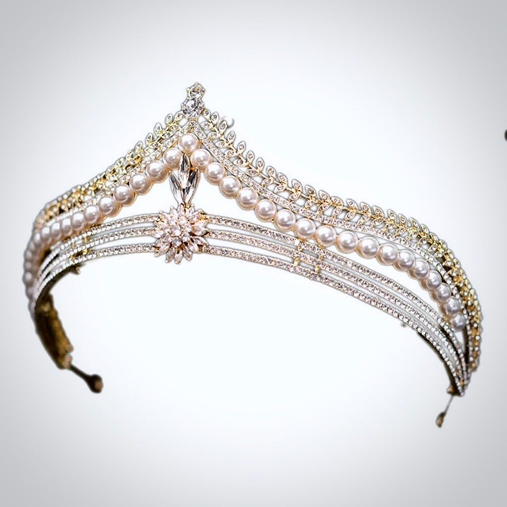 Wedding Hair Accessories -  Pearl and Crystal Bridal Tiara - Available in Gold and Silver