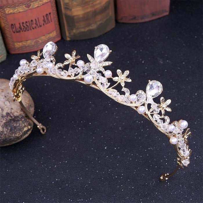Wedding Hair Accessories - Pearl and Cubic Zirconia Bridal Tiara - Available in Silver and Gold