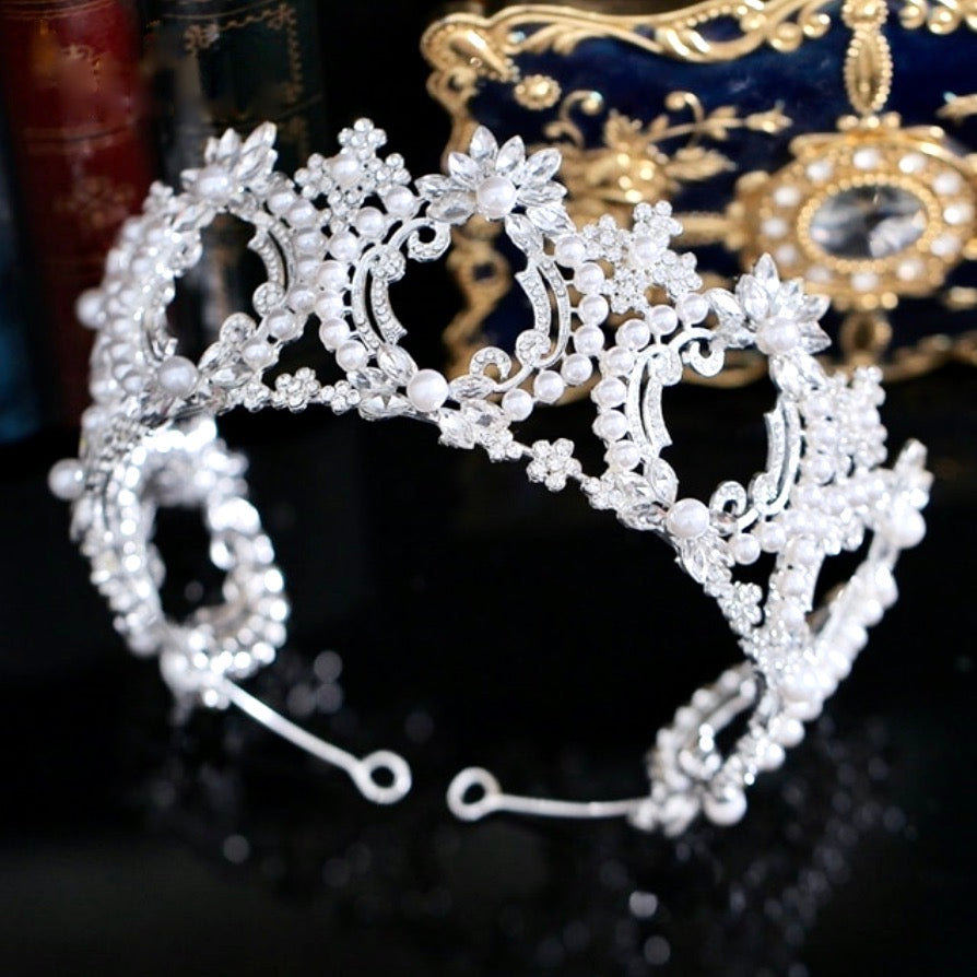 Wedding Hair Accessories -  Pearl and Crystal Bridal Tiara - Available in Yellow Gold and Silver