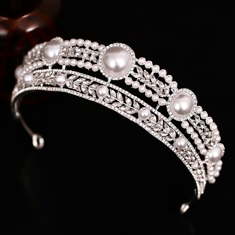 Wedding Hair Accessories -  Pearl and Crystal Bridal Tiara - Available in Yellow Gold and Silver